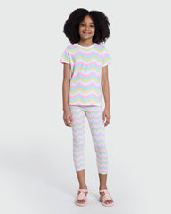 Three-Quarter Leggings In Stretch Cotton MULTICOLOUR STRIPED / 9-10 Years
