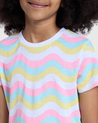 OVS Multicolour Striped Print Tee For Girls Multicolour Striped / 9-10 Y