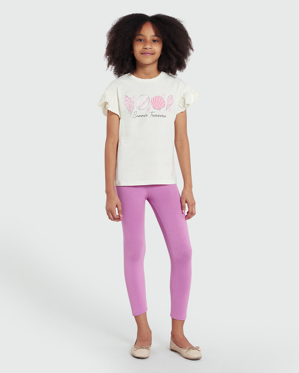Three-Quarter Leggings In Stretch Cotton SPRING CROCUS / 9-10 Years