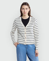 OVS Striped Knit Cardigan In White & Blue White/Blue / M