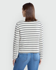 OVS Striped Knit Cardigan In White & Blue White/Blue / M
