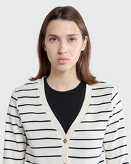 OVS Striped Knit Cardigan In White & Blue White/Blue / M