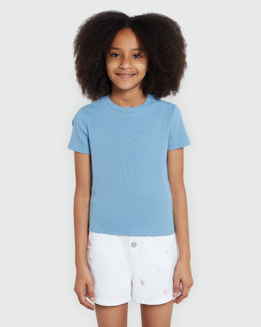 OVS RIBBED CREW NECK TEE ALLURE BLUE BLUE / 10-11 Y