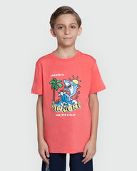 Orange Summer Print T-Shirt For Boys DEEP SEA CORAL / 9-10 Years