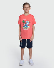 Orange Summer Print T-Shirt For Boys DEEP SEA CORAL / 9-10 Years