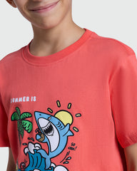Orange Summer Print T-Shirt For Boys DEEP SEA CORAL / 9-10 Years
