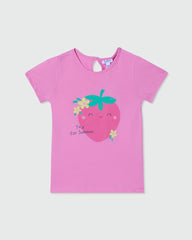 Cotton T-Shirt With Strawberry Print SACHET PINK / 24-30 Months