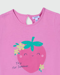 Cotton T-Shirt With Strawberry Print SACHET PINK / 24-30 Months