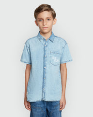 Boys' OVS Short Sleeve Shirt In Light Blue Azure / 9-10 Y