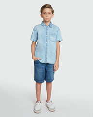 Boys' OVS Short Sleeve Shirt In Light Blue Azure / 9-10 Y