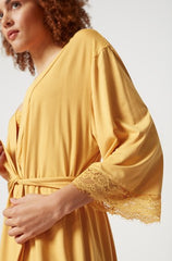 Lace Trim Wrap Lounge Robe