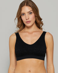 LACE NYLON NO WIRE BLACK TRIANGLE BRALETTE BLACK / 10/12