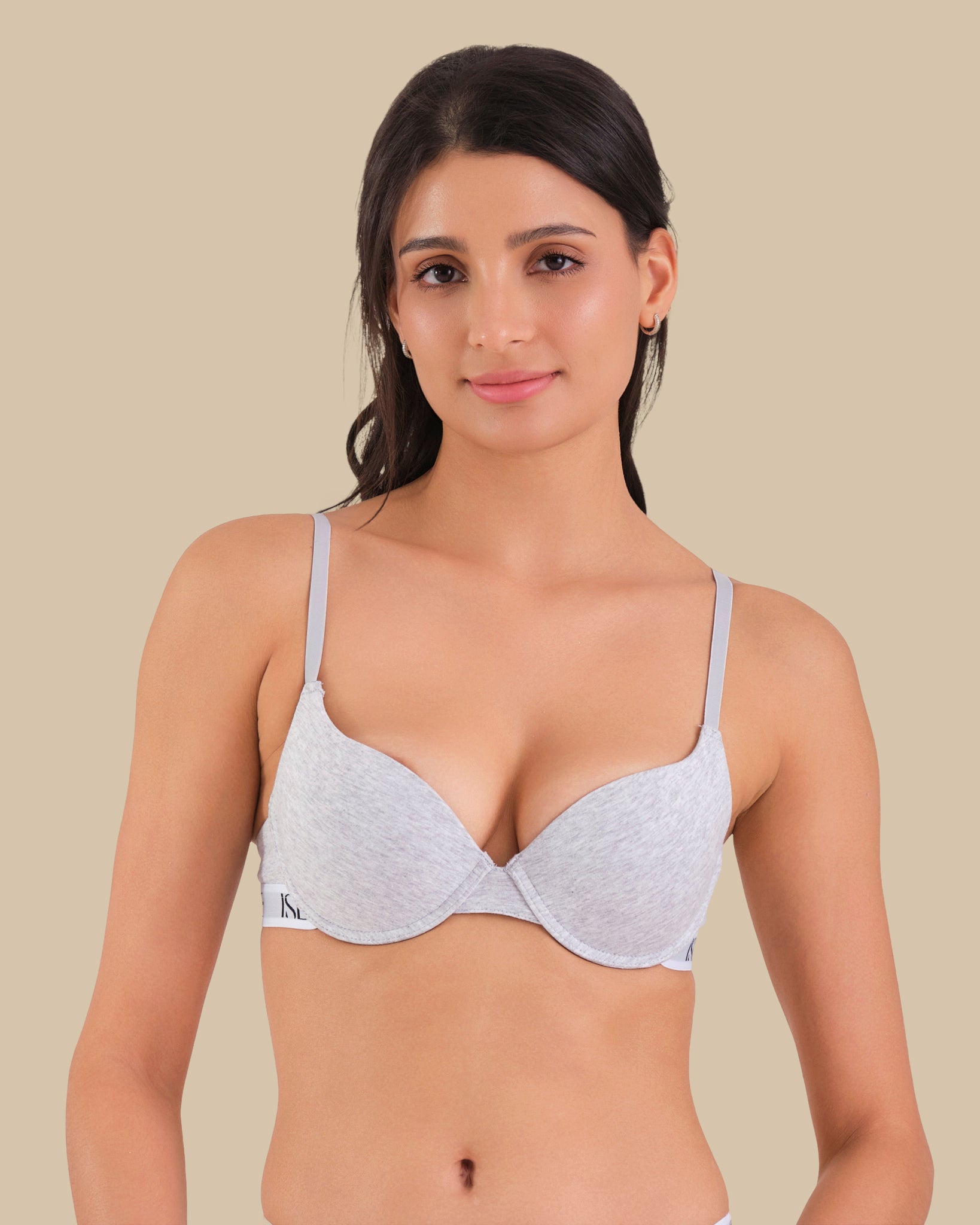 ISLA & EVIE GREY TRENDY TSHIRT PUSHUP BRA GREY MARL / 34B