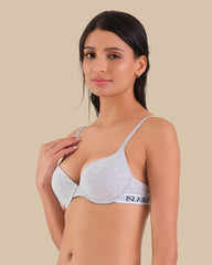 ISLA & EVIE GREY TRENDY TSHIRT PUSHUP BRA GREY MARL / 34B