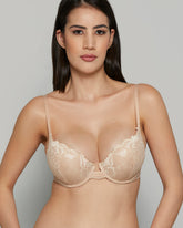 LA SENZA ALL OVER LACE RUGBY TAN DOUBLE PUSHUP BRA NUDE / 34C