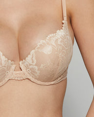 LA SENZA ALL OVER LACE RUGBY TAN DOUBLE PUSHUP BRA NUDE / 34C