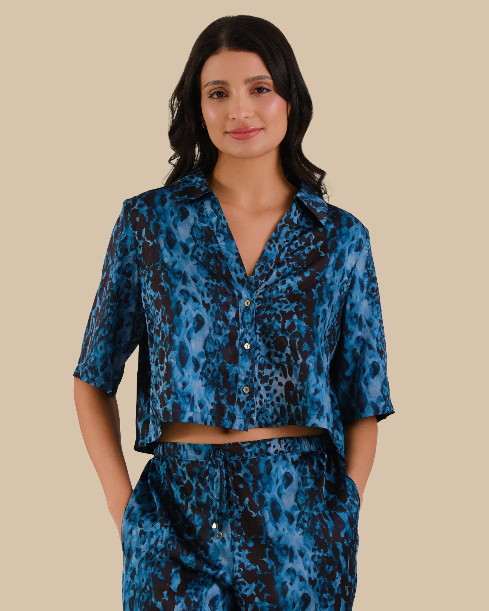 KATIE CROP BOXY PJ SHIRT EXOTIC SAFARI-LSI / S
