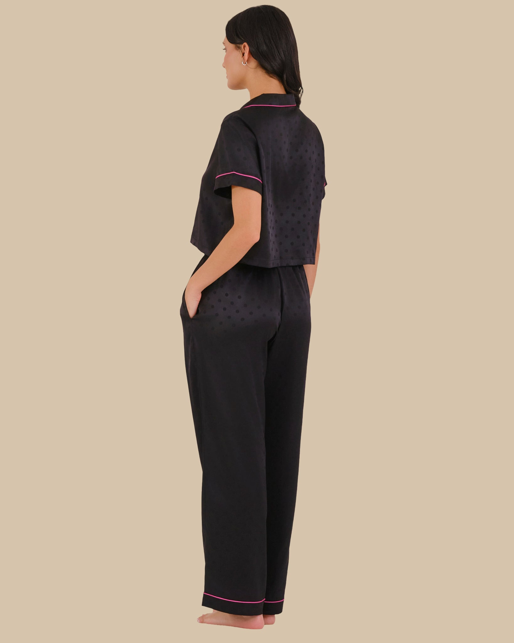 CROPPED PJ SHIRT BLACK BEAUTY/FUCHSIA-LSI / S