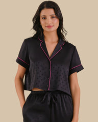 CROPPED PJ SHIRT BLACK BEAUTY/FUCHSIA-LSI / S