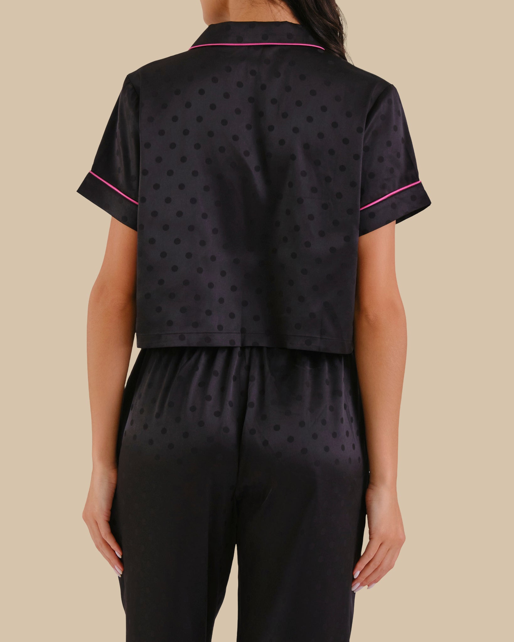 CROPPED PJ SHIRT BLACK BEAUTY/FUCHSIA-LSI / S