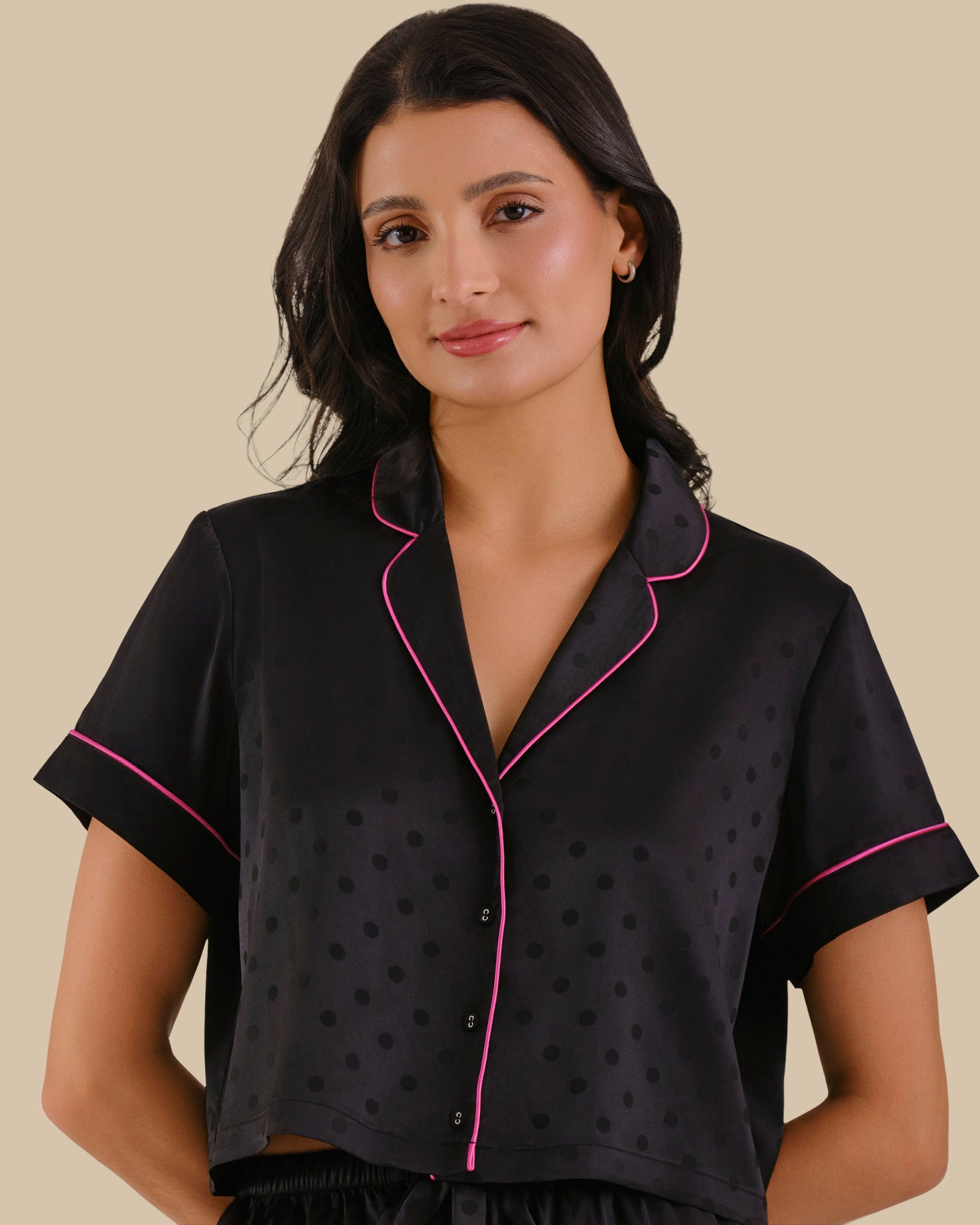 CROPPED PJ SHIRT BLACK BEAUTY/FUCHSIA-LSI / S