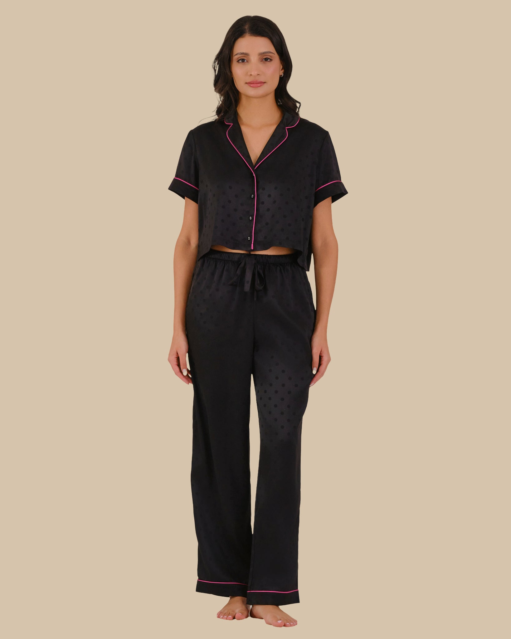 CROPPED PJ SHIRT BLACK BEAUTY/FUCHSIA-LSI / S