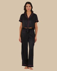 CROPPED PJ SHIRT BLACK BEAUTY/FUCHSIA-LSI / S