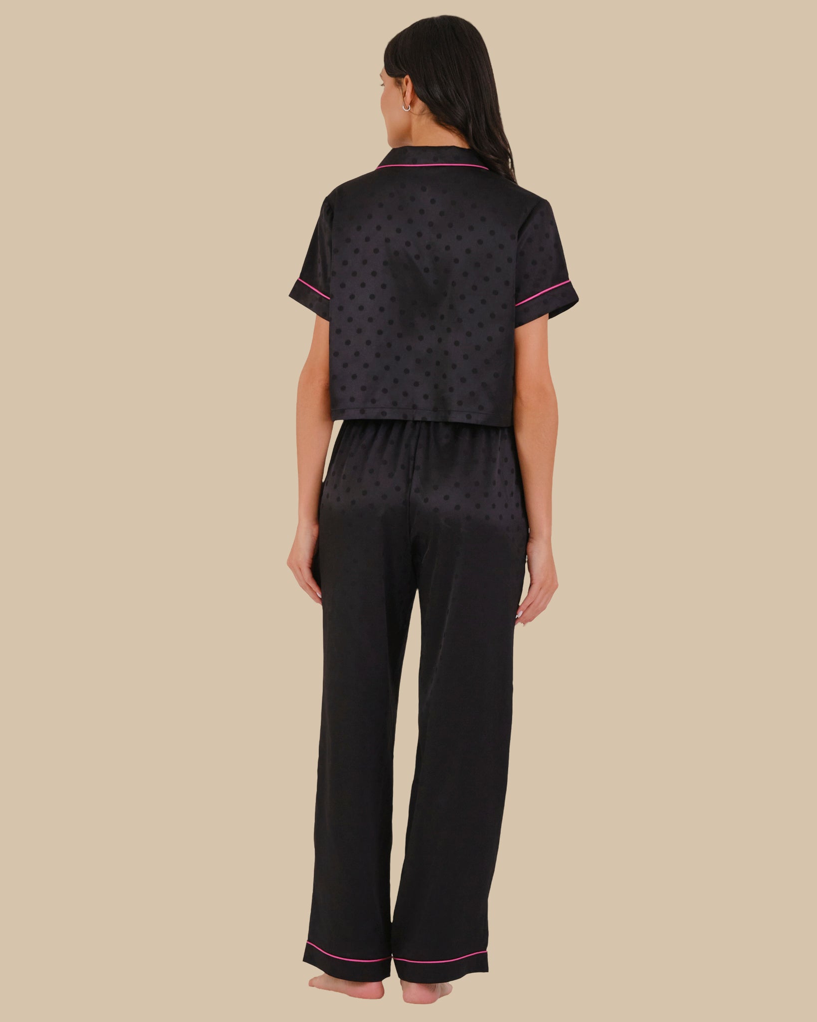 CROPPED PJ SHIRT BLACK BEAUTY/FUCHSIA-LSI / S