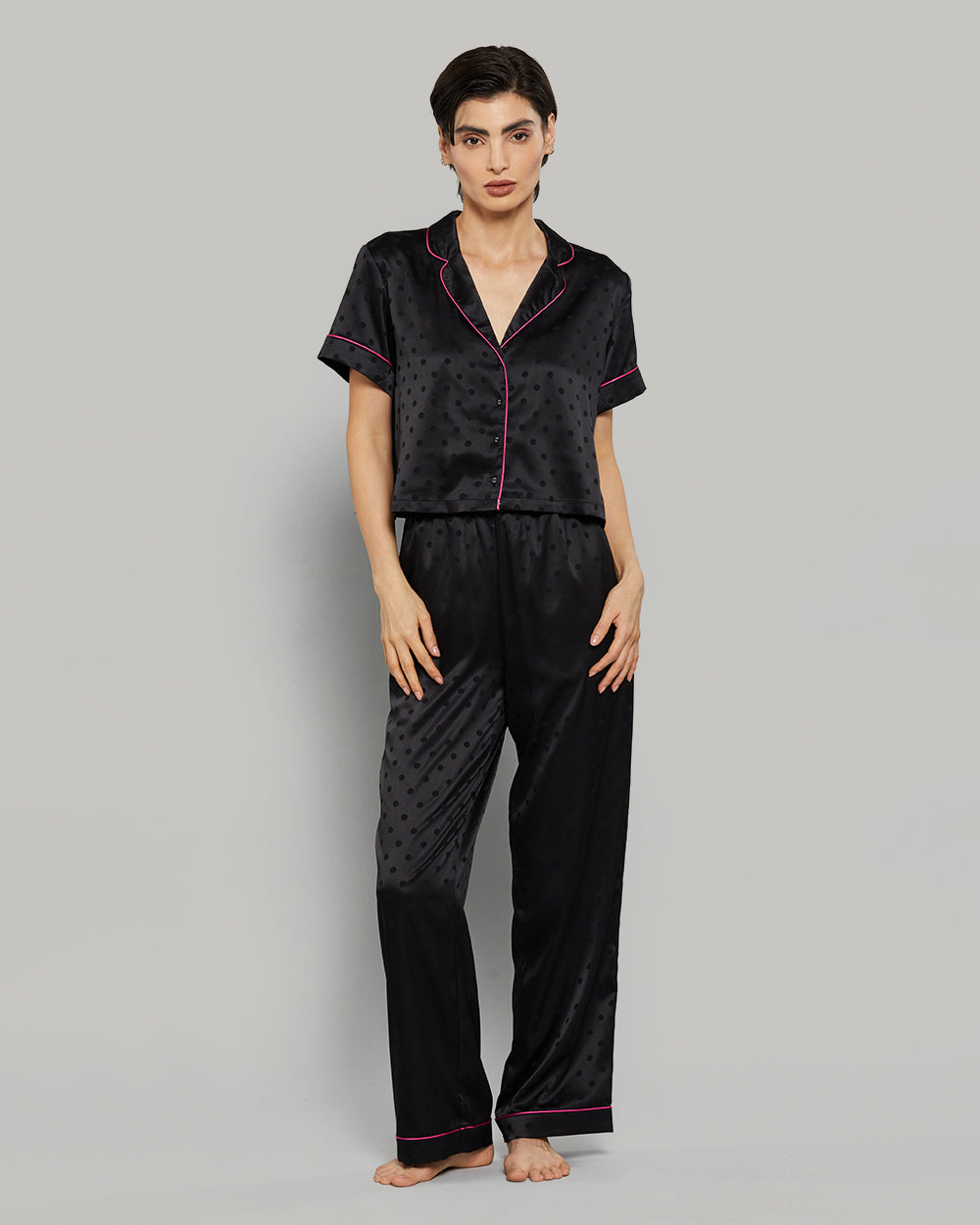 CROPPED PJ SHIRT Black / S
