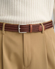 LEATHER ELASTIC BRAIDED BELT Brown / 80X32
