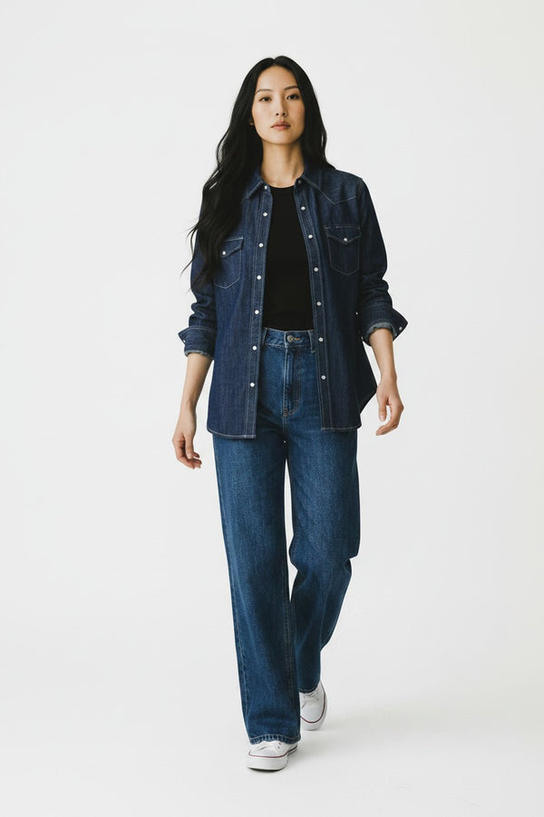 OVS Dark Blue Pure Cotton Denim Shirt, Regular Fit