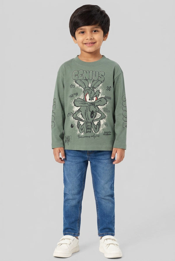 OVS Boys’ Green Pure Cotton Long-Sleeve Looney Tunes Print T-Shirt