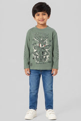 OVS Boys’ Green Pure Cotton Long-Sleeve Looney Tunes Print T-Shirt