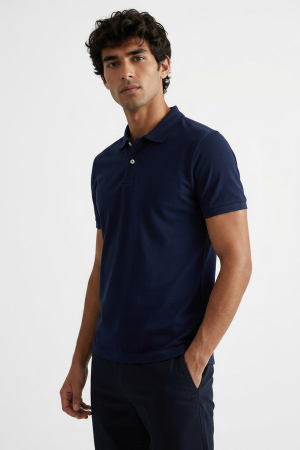 OVS Blue Pure Cotton Piquã© Polo Shirt With Classic Collar, Regular Fit