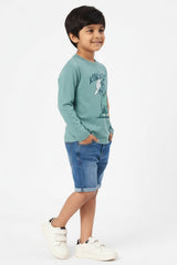 OVS Green Oversized Pure Cotton T-Shirt With Skate Print For Boys