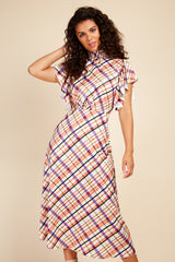 Little Mistress Check Satin Midaxi