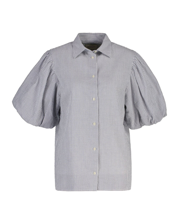 Seersucker Puff Sleeve Blouse