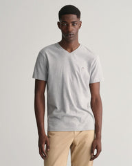Slim Fit Shield V-Neck T-Shirt Grey Melange / M