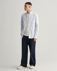 Slim Fit Banker Stripe CLASSIC SHORT SLEEVE Oxford Shirt LIGHT BLUE / S