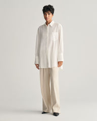 Relaxed Fit Seersucker Striped Shirt 32 / WHITE