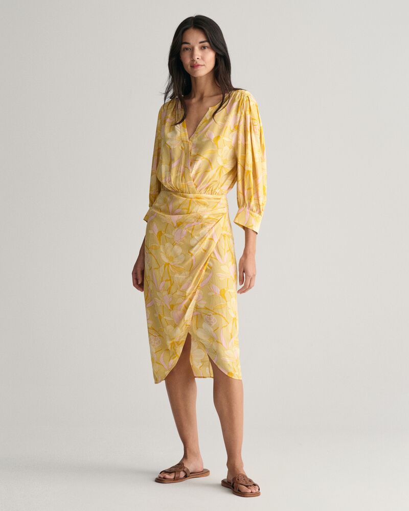 Regular Fit Magnolia Print Wrap Dress Dusty Yellow / 32