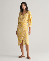 Regular Fit Magnolia Print Wrap Dress Dusty Yellow / 32