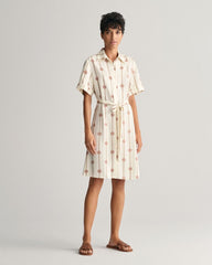 Printed Short Sleeve Shirt Dress Dark Khaki / 32