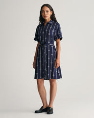 Printed Short Sleeve Shirt Dress Evening Blue / 32