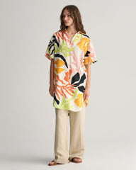 Palm Print Linen Short Sleeve Caftan Medal Yellow / 32