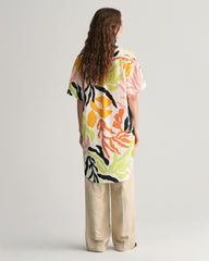 Palm Print Linen Short Sleeve Caftan Medal Yellow / 32