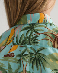 Kids Palm Print Cotton Short Sleeve Shirt 92 / TURQUOISE MIST