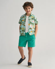 Kids Palm Print Cotton Short Sleeve Shirt