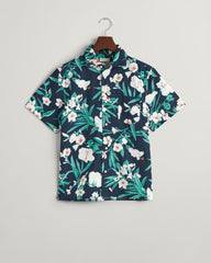 Teens Oleander Print Cotton Short Sleeve Shirt '134/140 / EVENING BLUE