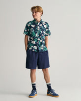 Teens Oleander Print Cotton Short Sleeve Shirt